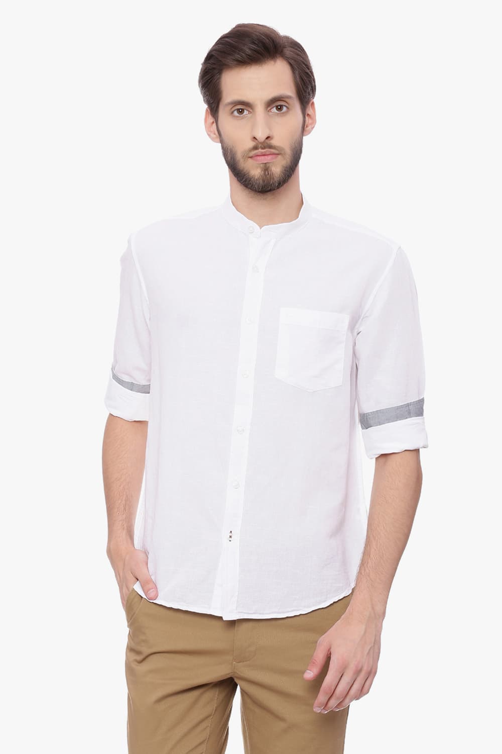 BASICS SLIM FIT COTTON LINEN SHIRT