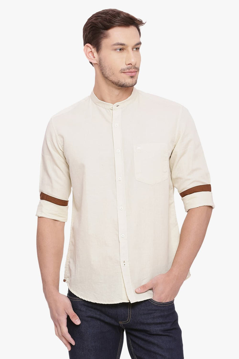 BASICS SLIM FIT COTTON LINEN SHIRT