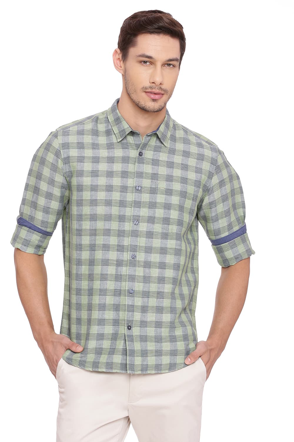 BASICS SLIM FIT CHECKS SHIRT