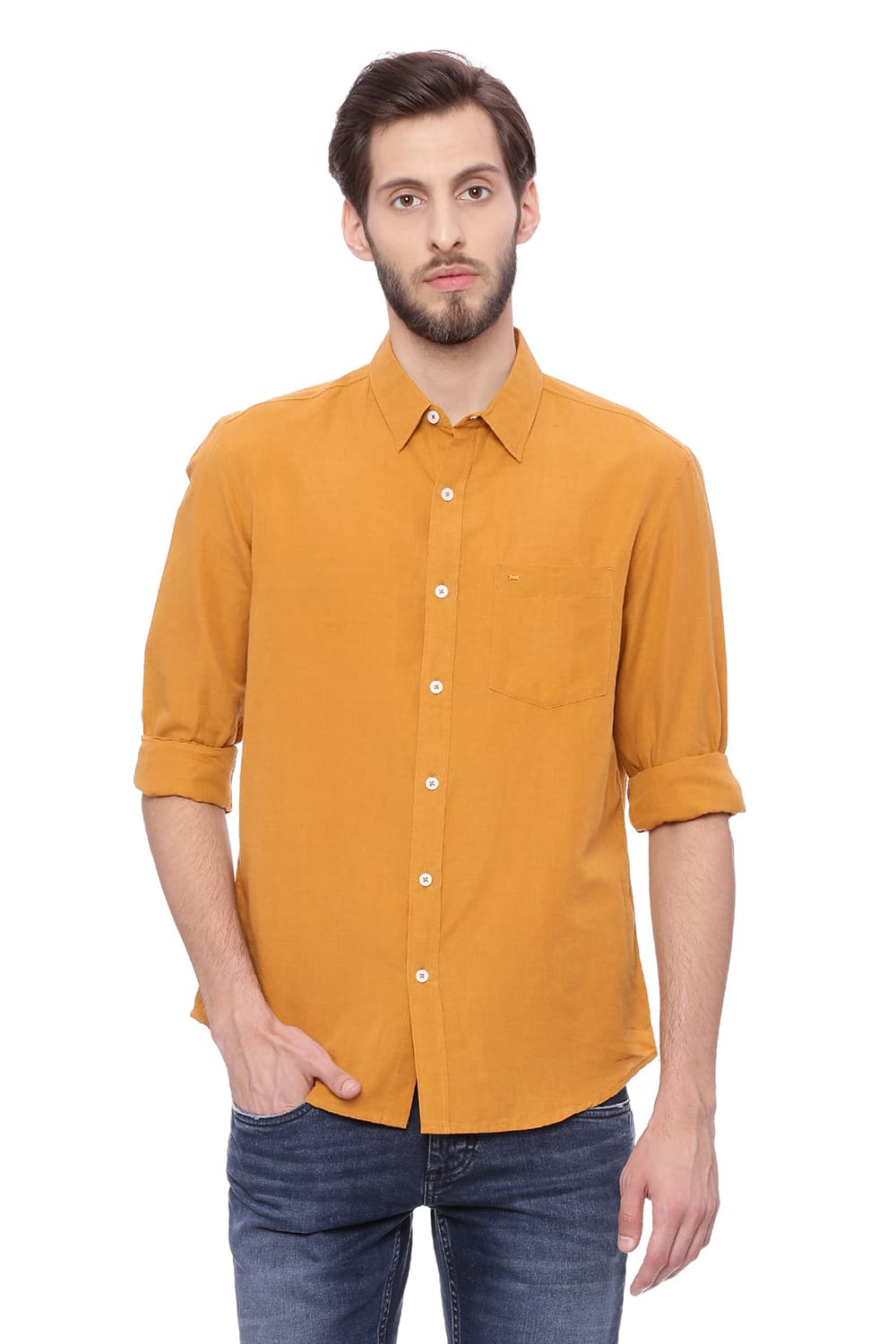 BASICS SLIM FIT COTTON LINEN SHIRT