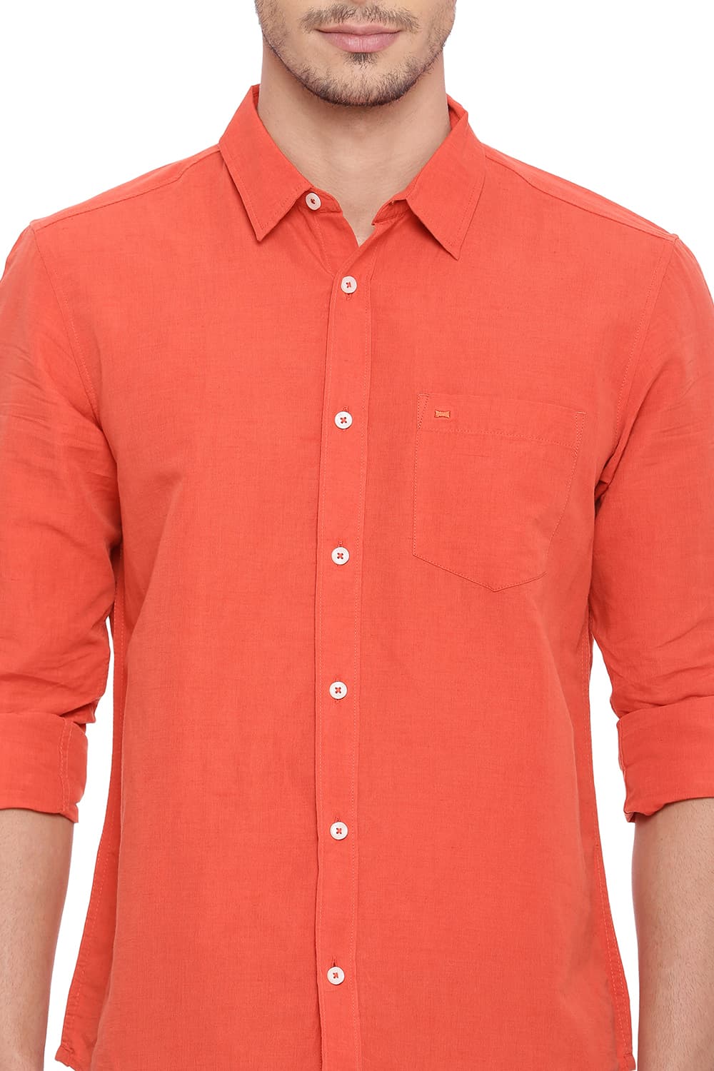 BASICS SLIM FIT COTTON LINEN SHIRT