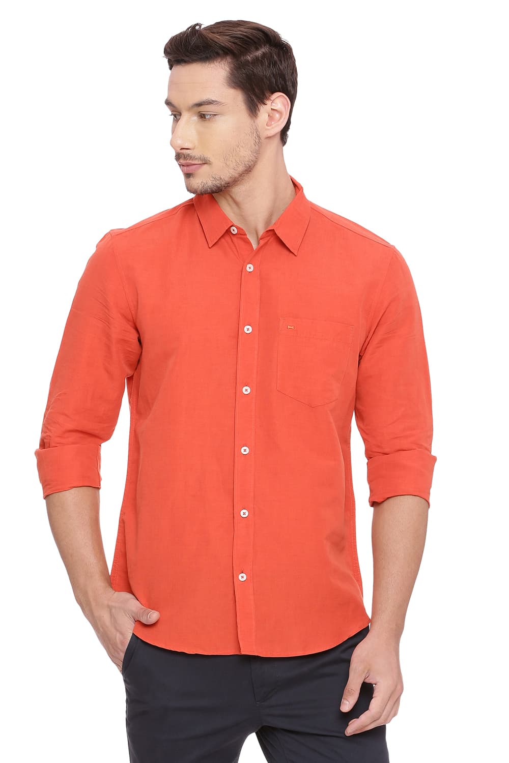 BASICS SLIM FIT COTTON LINEN SHIRT