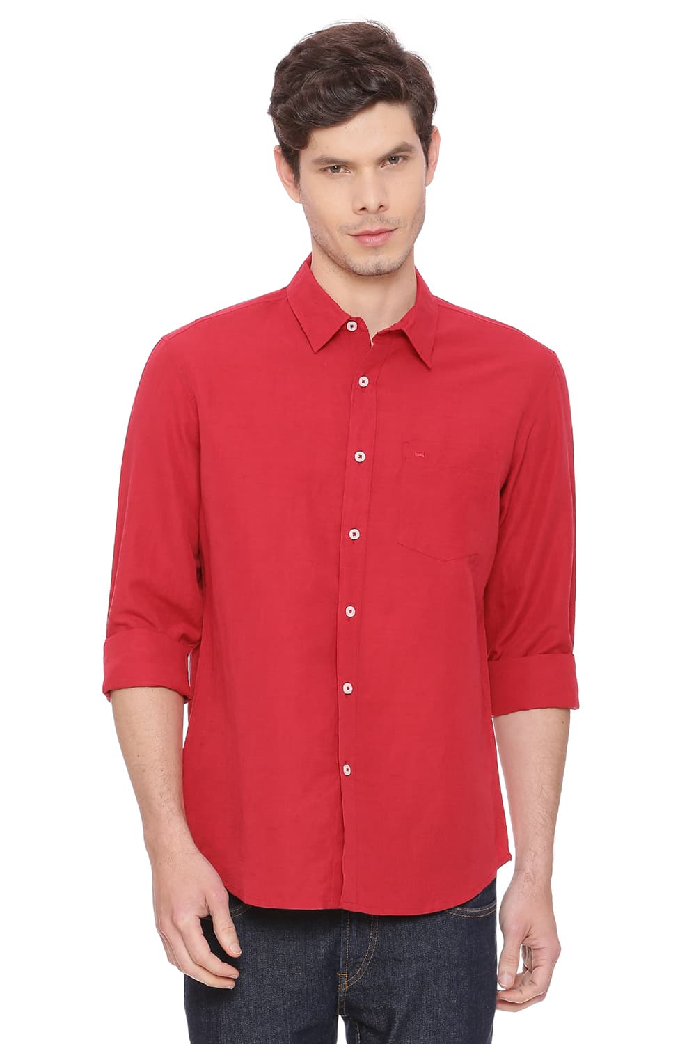 BASICS SLIM FIT COTTON LINEN SHIRT