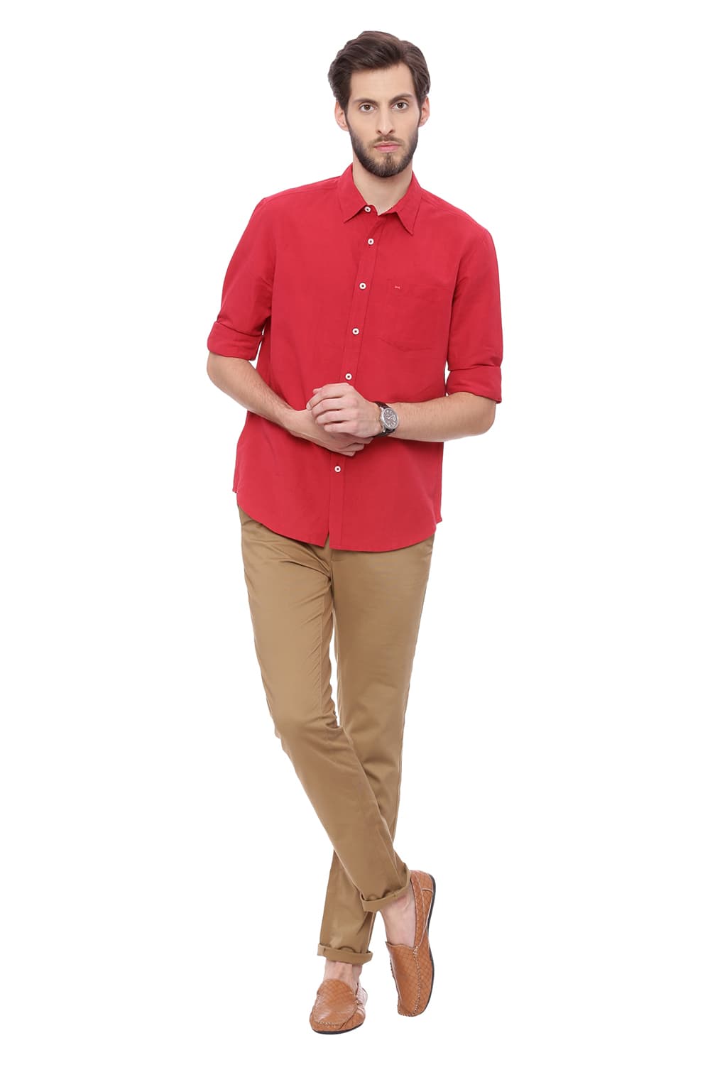 BASICS SLIM FIT COTTON LINEN SHIRT