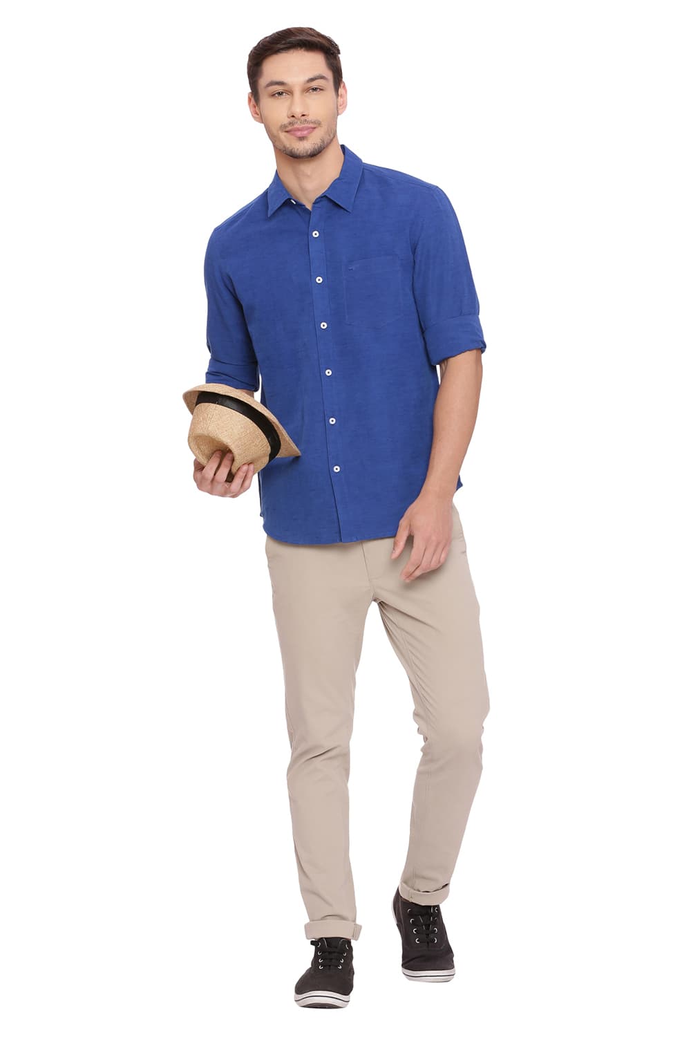 BASICS SLIM FIT COTTON LINEN SHIRT