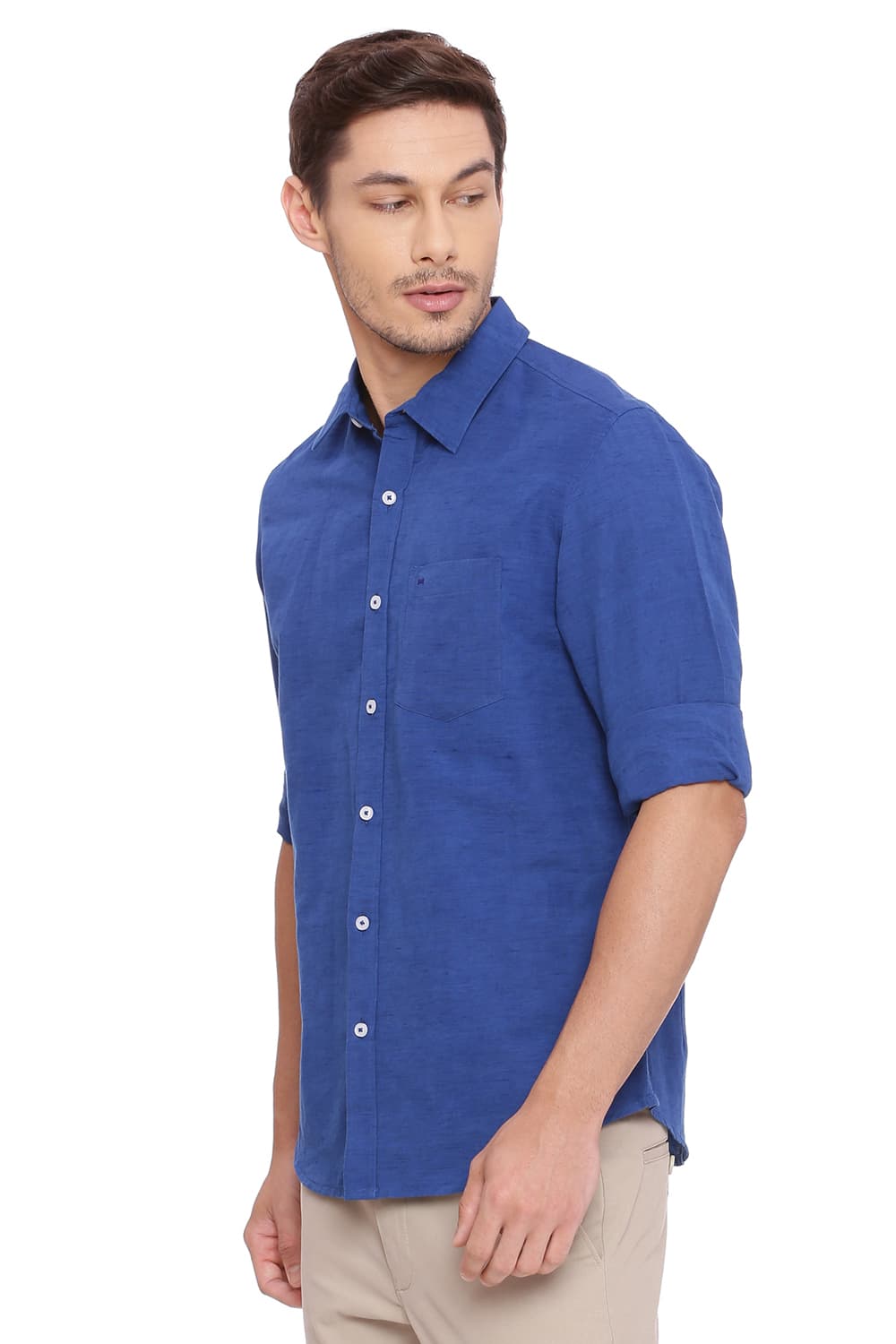 BASICS SLIM FIT COTTON LINEN SHIRT