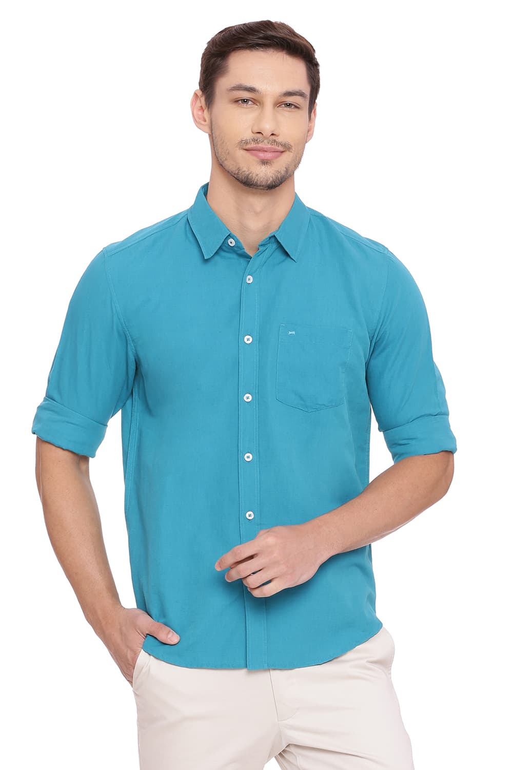 BASICS SLIM FIT COTTON LINEN SHIRT