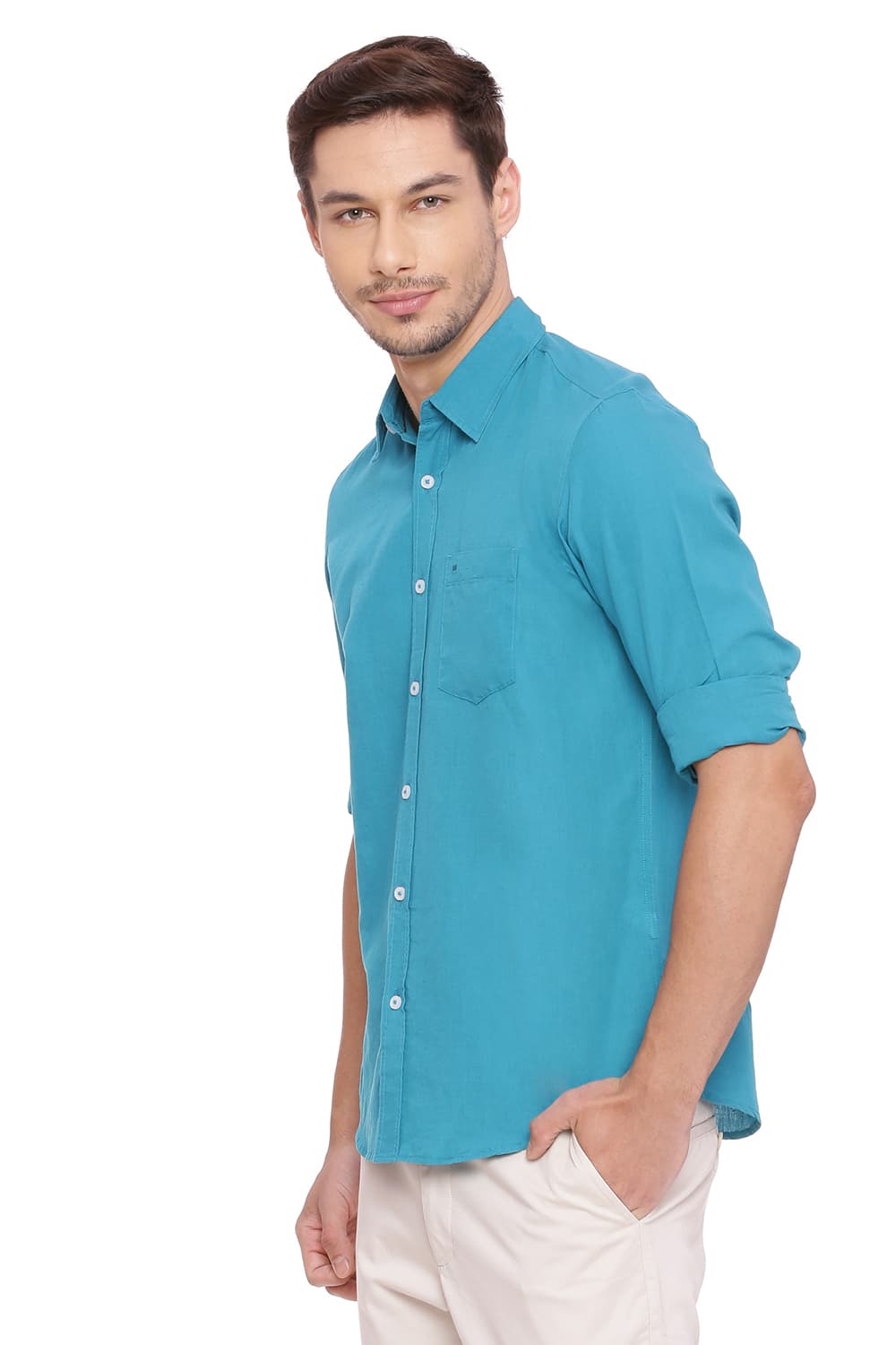 BASICS SLIM FIT COTTON LINEN SHIRT