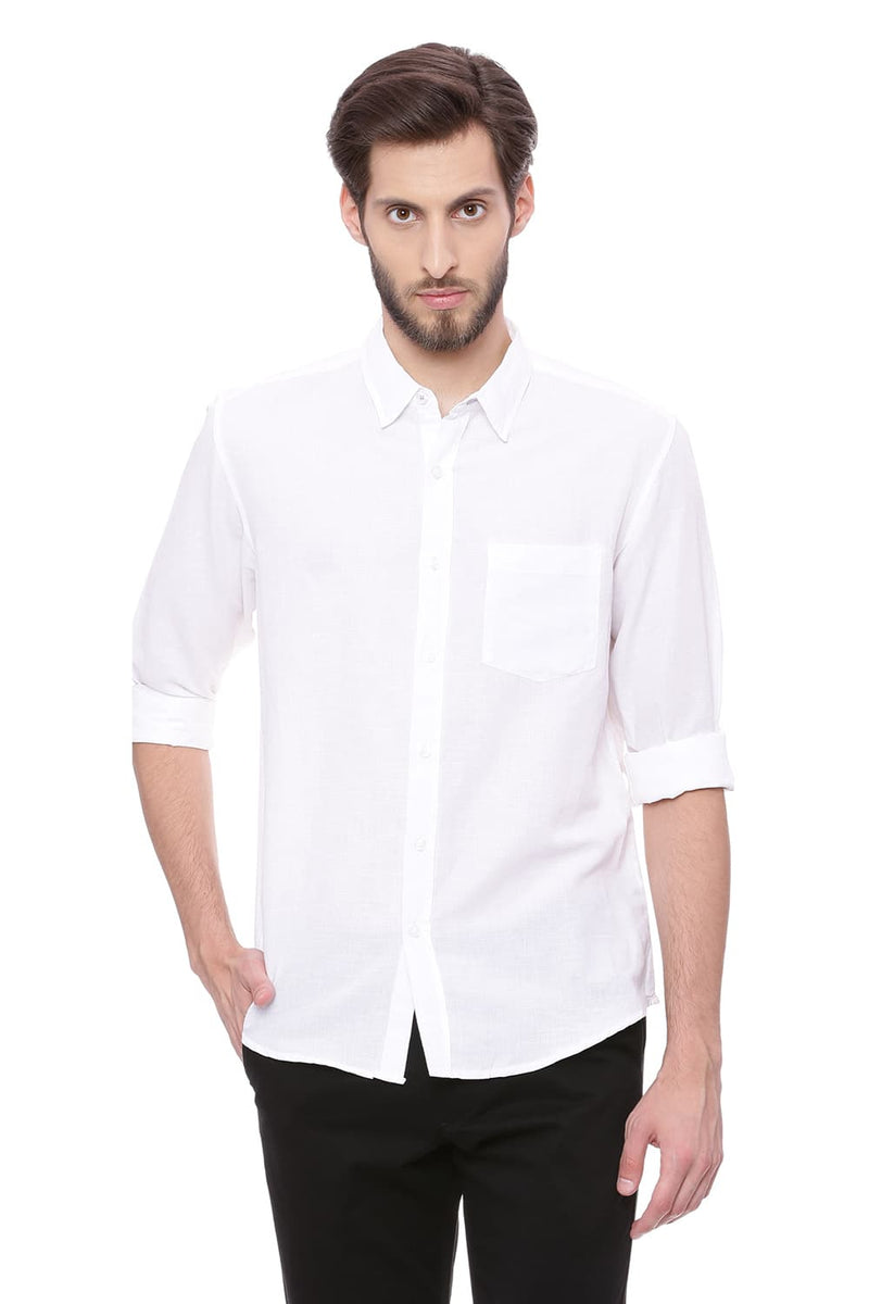 BASICS SLIM FIT COTTON LINEN SHIRT