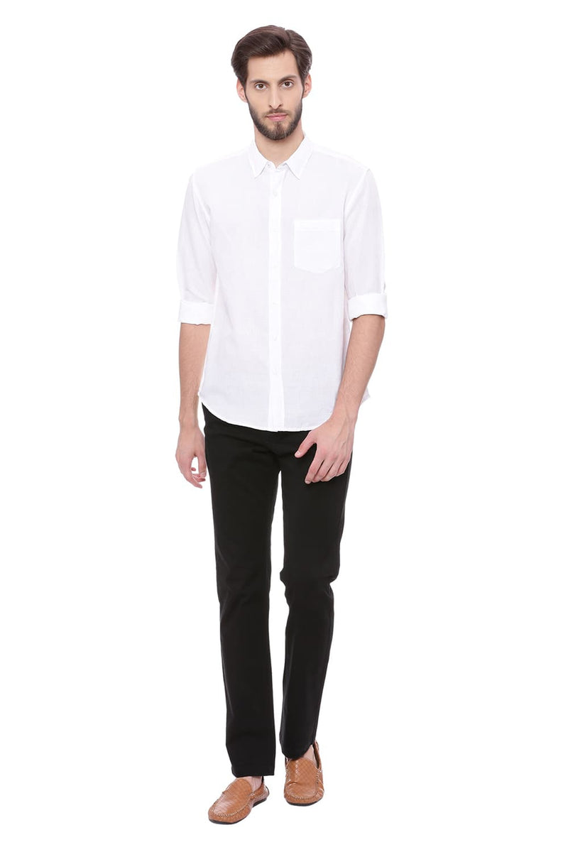 BASICS SLIM FIT COTTON LINEN SHIRT