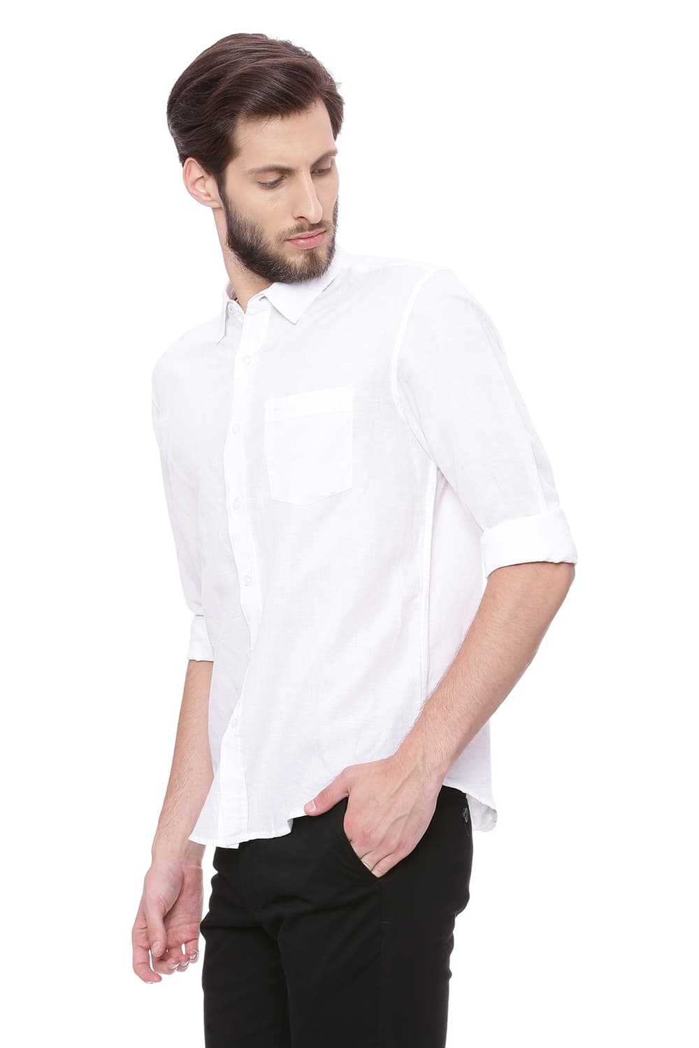 BASICS SLIM FIT COTTON LINEN SHIRT