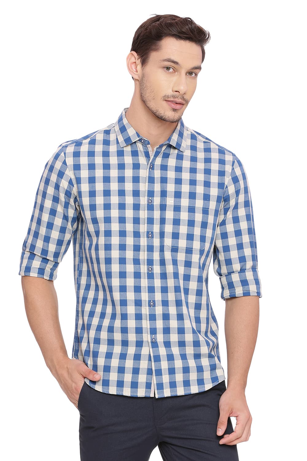 BASICS SLIM FIT CHECKS SHIRT