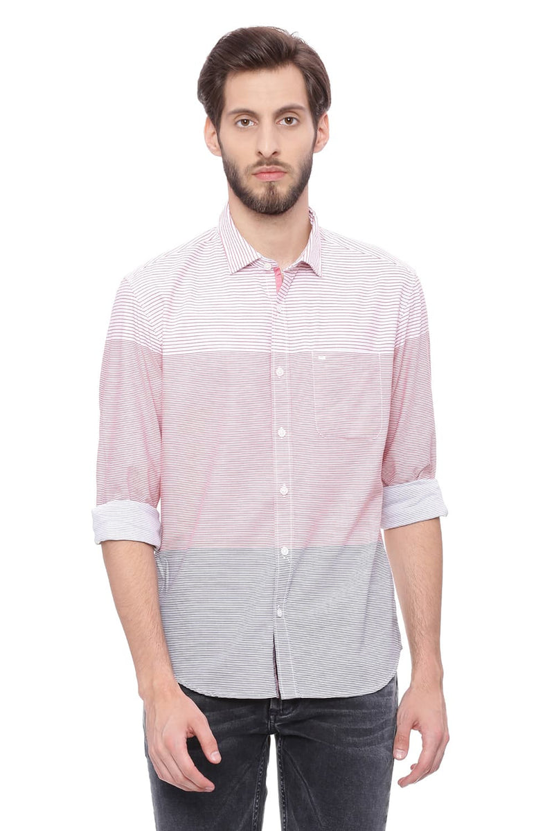 BASICS SLIM FIT WEFT STRIPES SHIRT