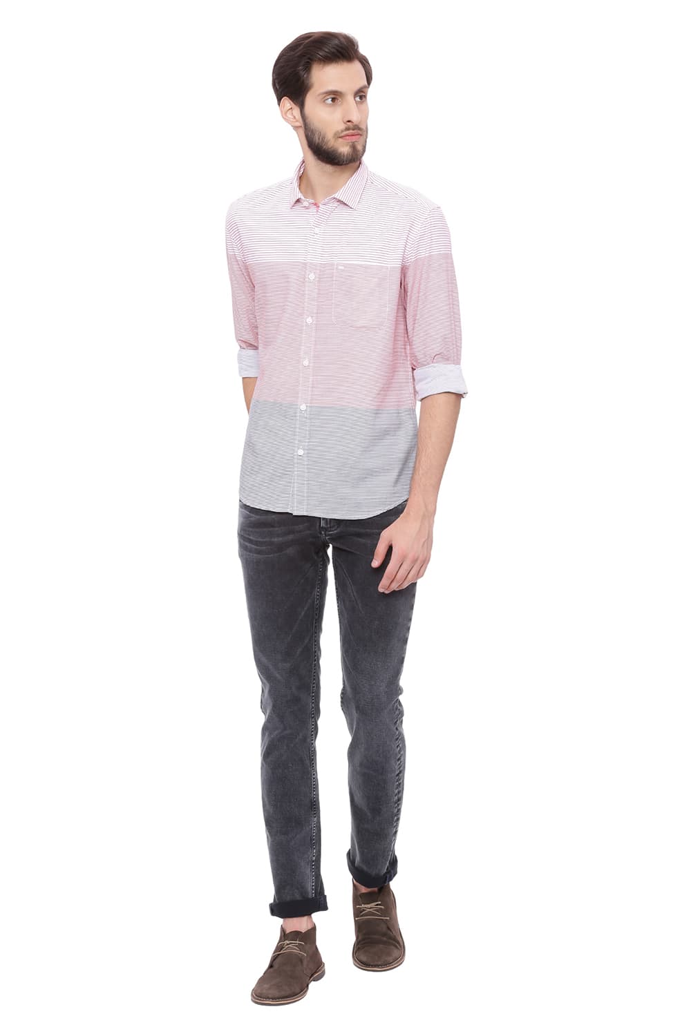 BASICS SLIM FIT WEFT STRIPES SHIRT