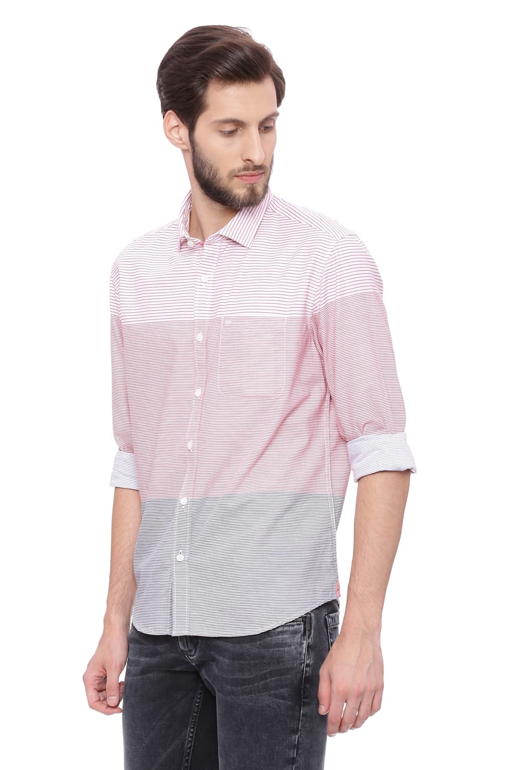 BASICS SLIM FIT WEFT STRIPES SHIRT