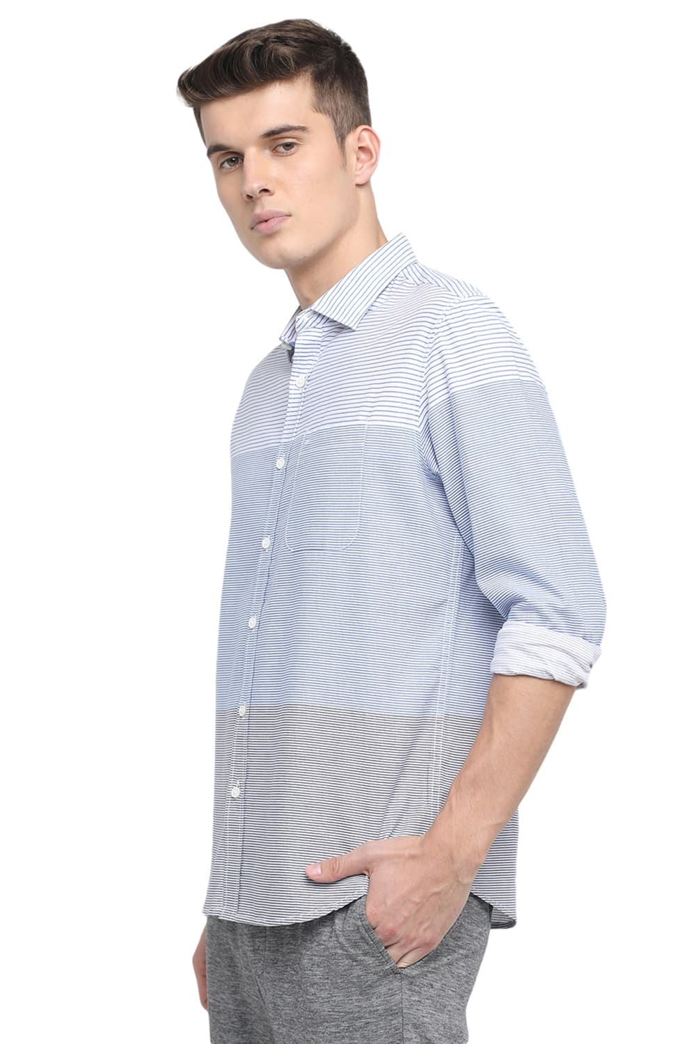 BASICS SLIM FIT WEFT STRIPES SHIRT