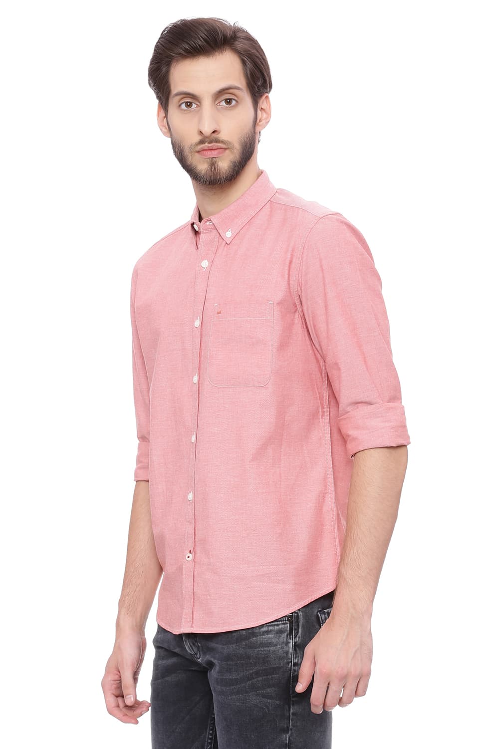 BASICS SLIM FIT CHAMBRAY SHIRT