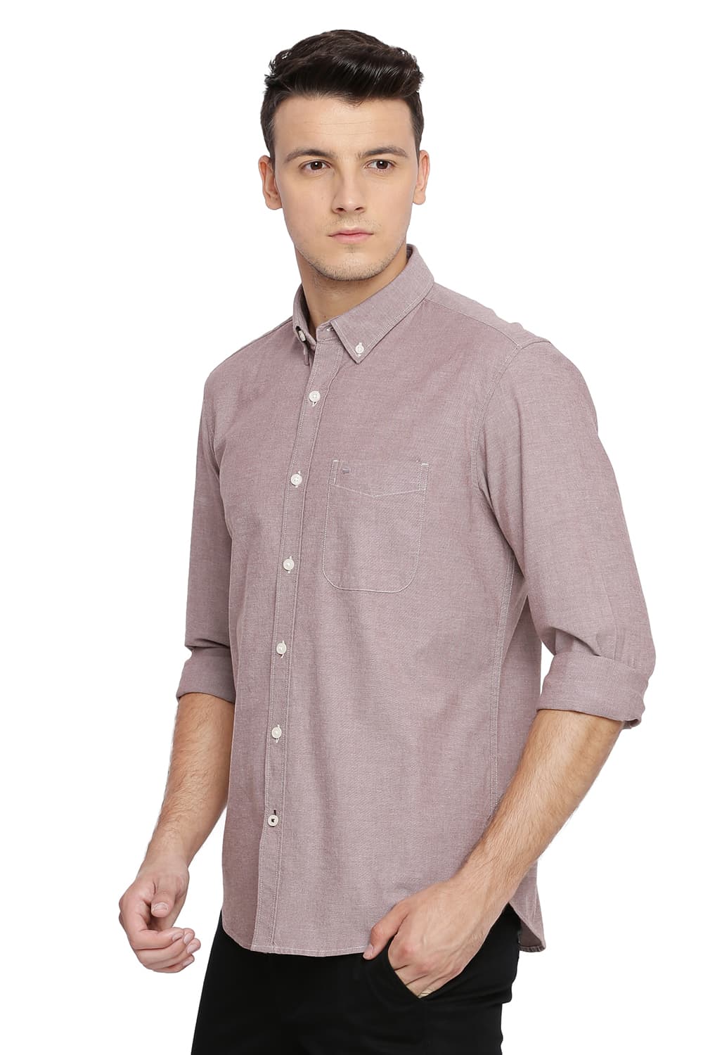 BASICS SLIM FIT CHAMBRAY SHIRT