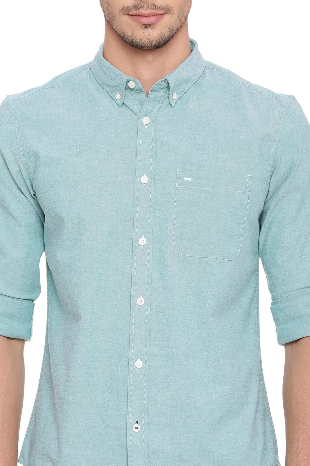 BASICS SLIM FIT CHAMBRAY SHIRT