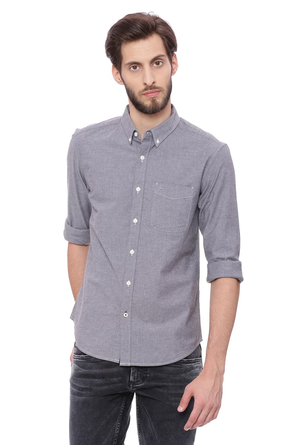 BASICS SLIM FIT CHAMBRAY SHIRT