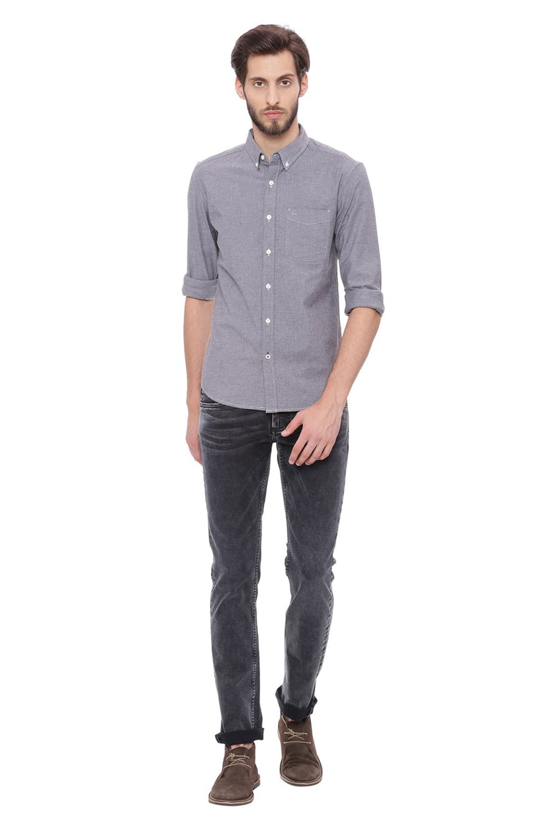 BASICS SLIM FIT CHAMBRAY SHIRT