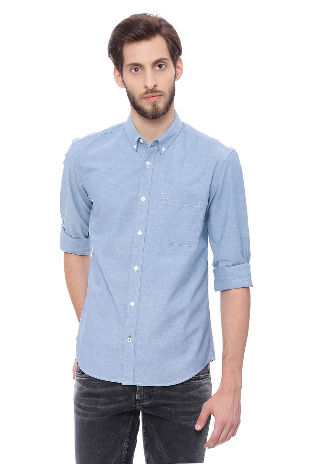 BASICS SLIM FIT CHAMBRAY SHIRT