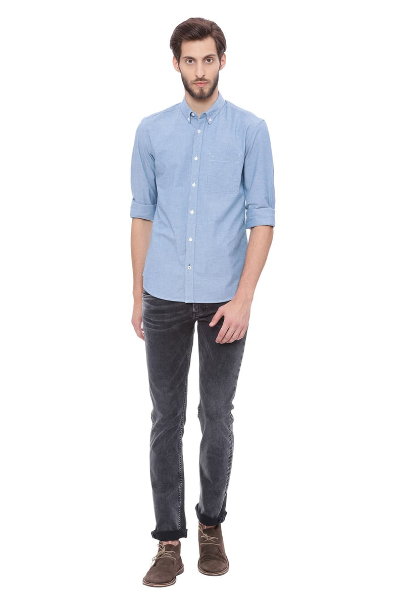 BASICS SLIM FIT CHAMBRAY SHIRT