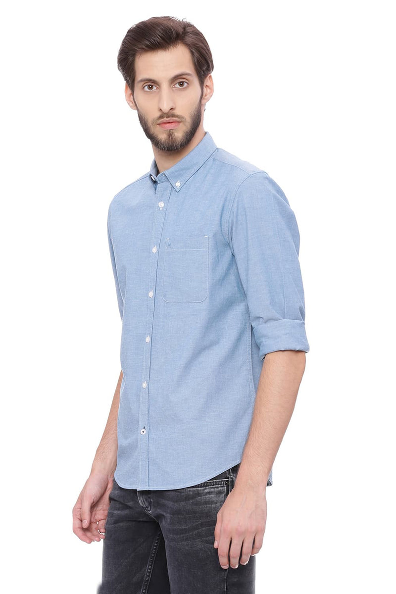 BASICS SLIM FIT CHAMBRAY SHIRT