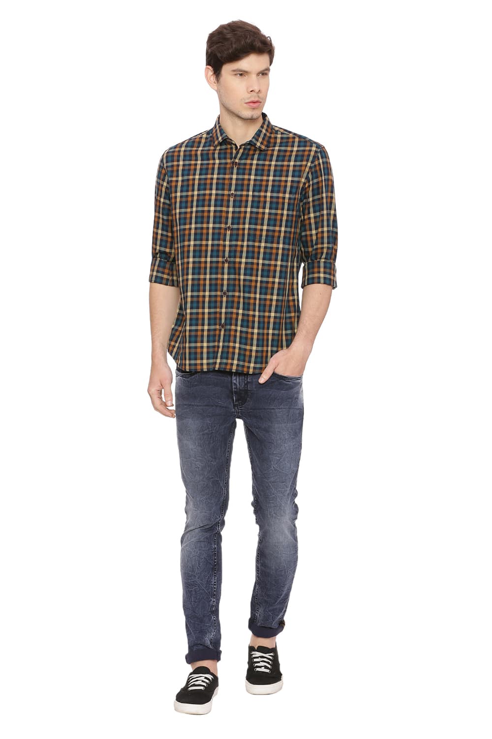 BASICS SLIM FIT CHECKS SHIRT