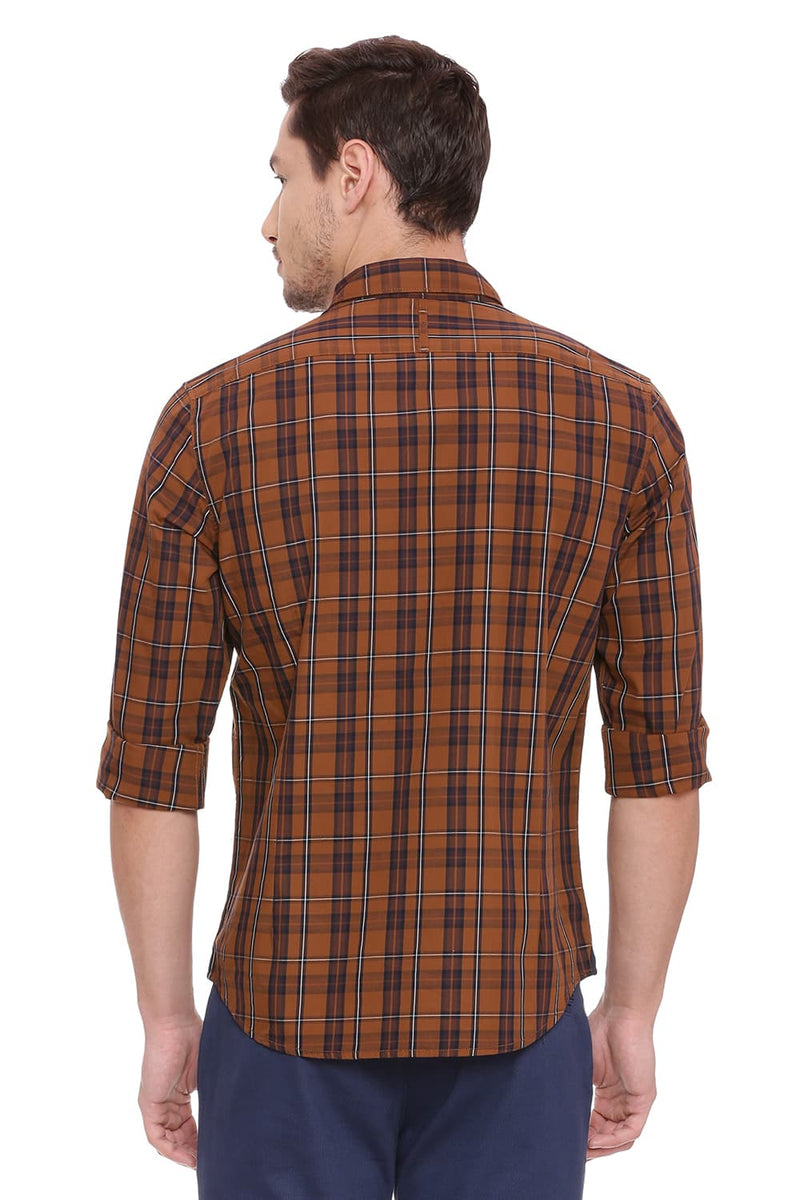 BASICS SLIM FIT TWILL CHECKS SHIRT