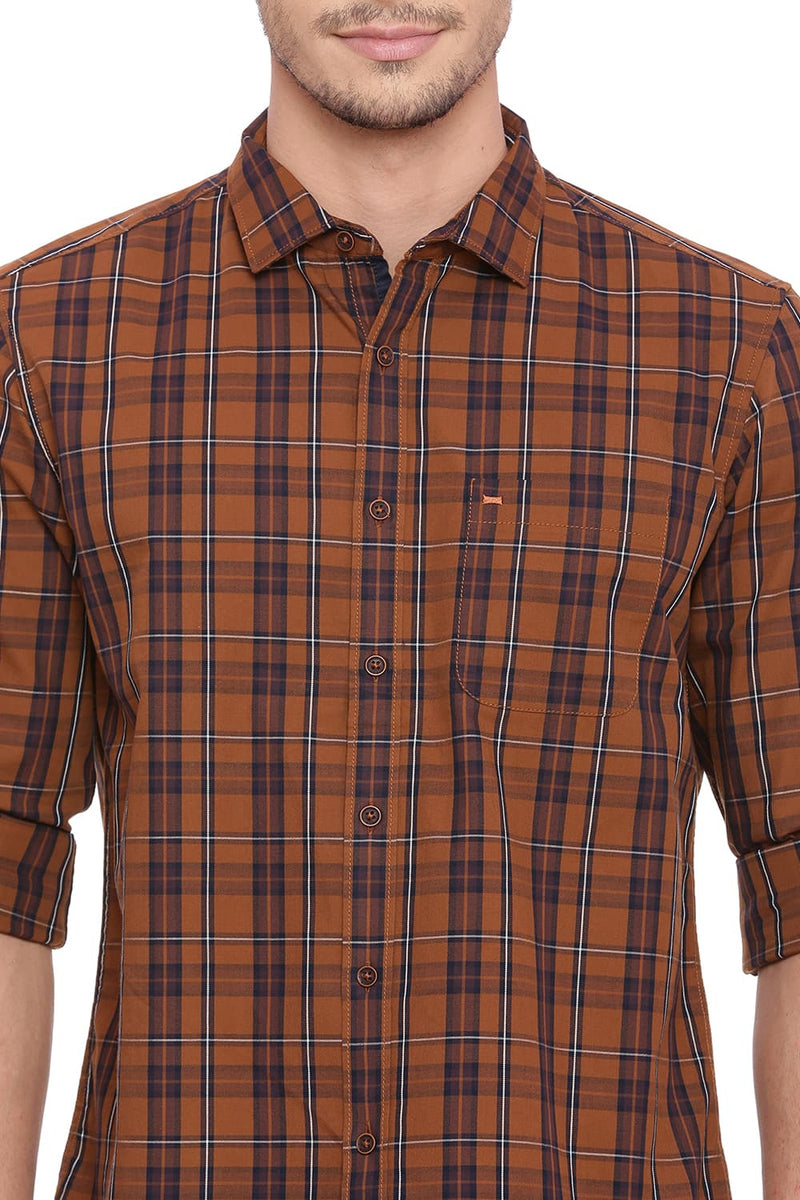 BASICS SLIM FIT TWILL CHECKS SHIRT