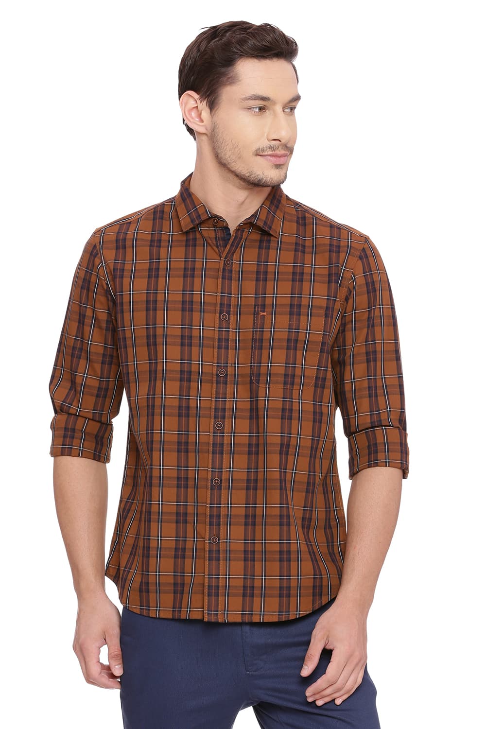 BASICS SLIM FIT TWILL CHECKS SHIRT