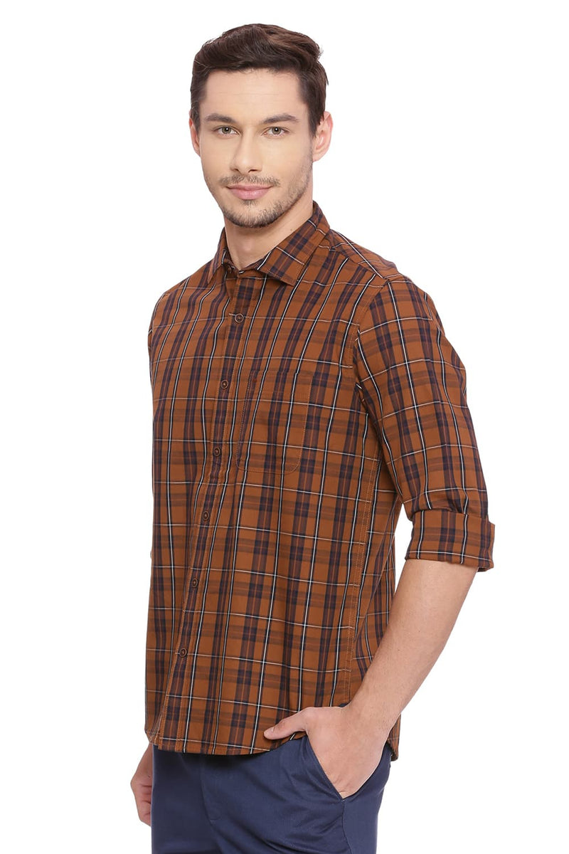 BASICS SLIM FIT TWILL CHECKS SHIRT