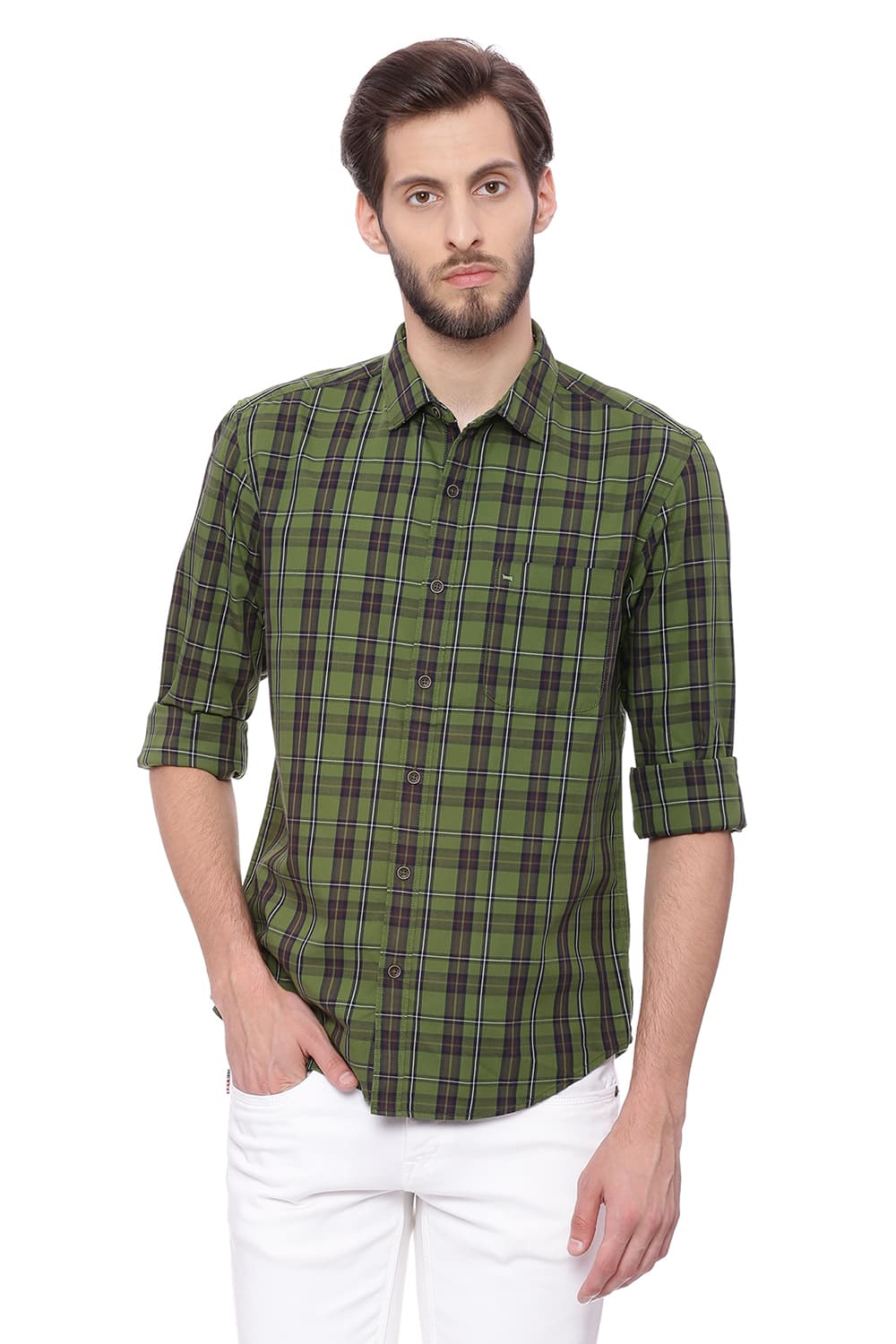 BASICS SLIM FIT TWILL CHECKS SHIRT