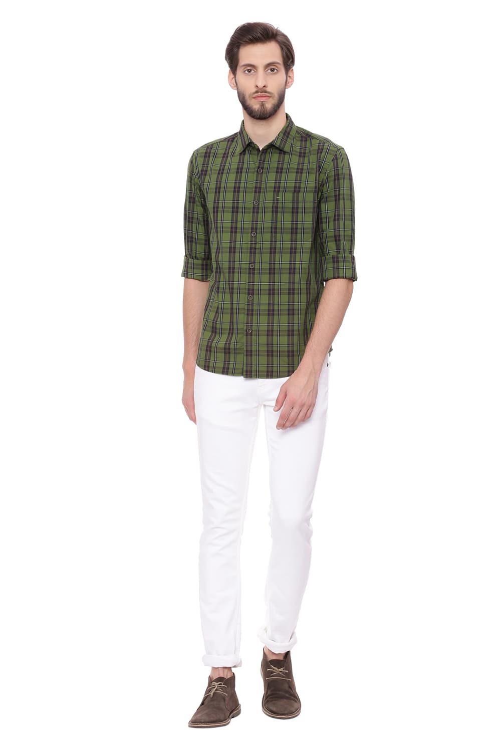 BASICS SLIM FIT TWILL CHECKS SHIRT