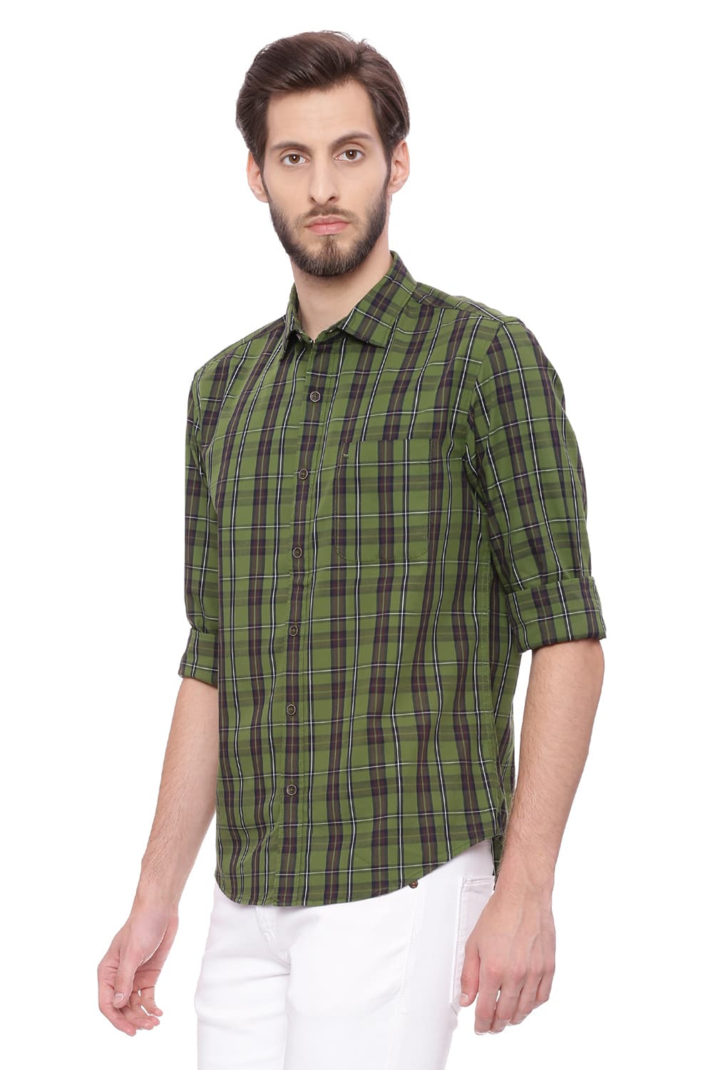 BASICS SLIM FIT TWILL CHECKS SHIRT