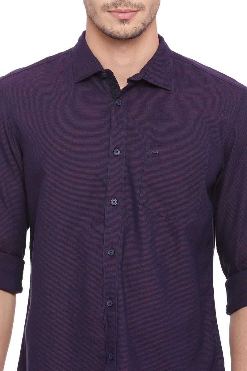 BASICS SLIM FIT WEFT STRIPES SHIRT