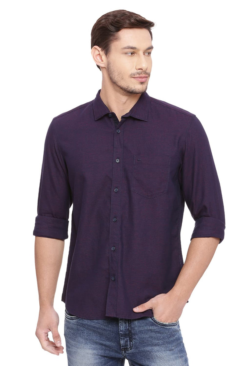 BASICS SLIM FIT WEFT STRIPES SHIRT