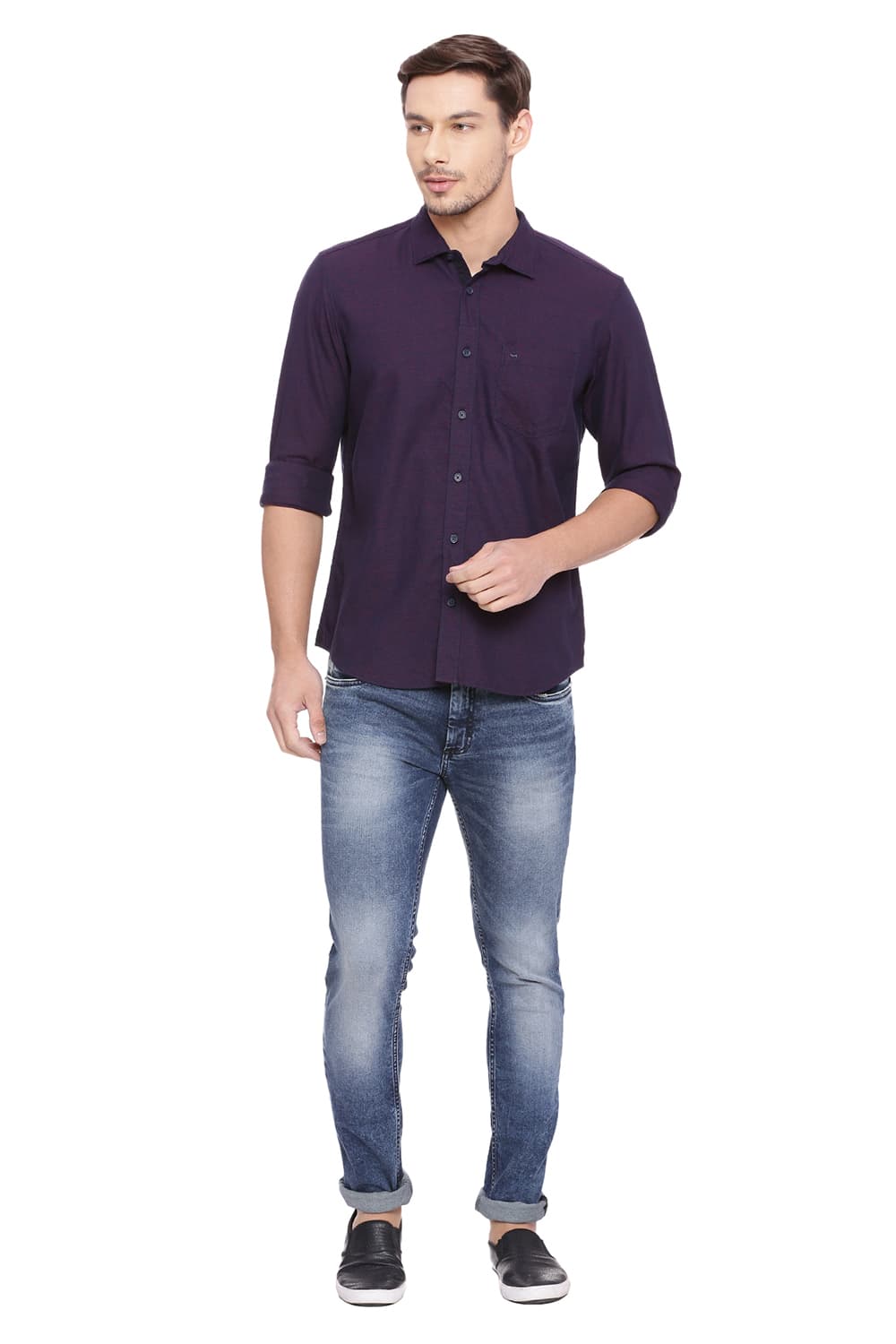 BASICS SLIM FIT WEFT STRIPES SHIRT