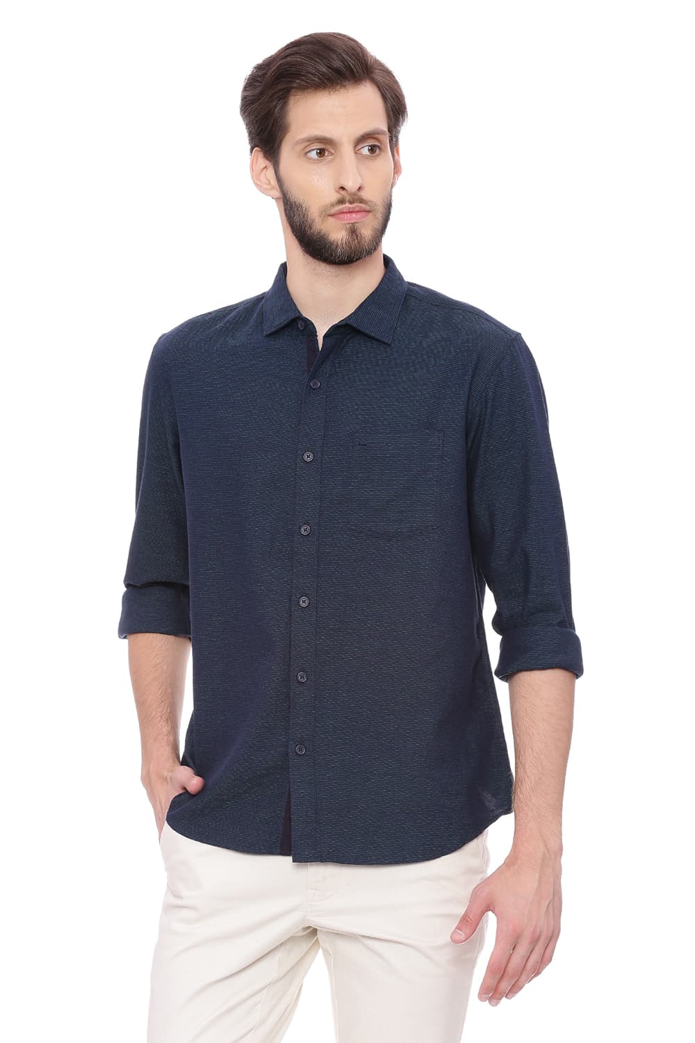 BASICS SLIM FIT WEFT STRIPES SHIRT