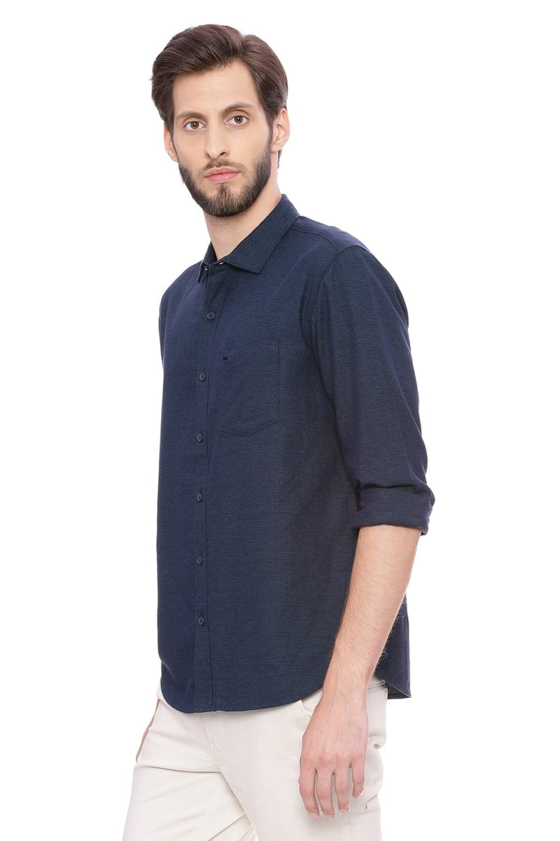 BASICS SLIM FIT WEFT STRIPES SHIRT