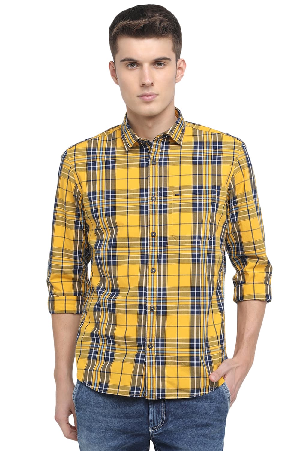 BASICS SLIM FIT BIG CHECKS SHIRT