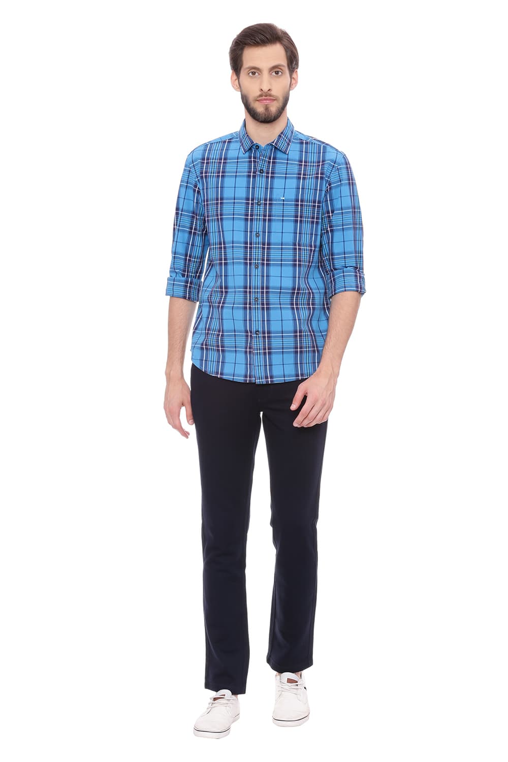 BASICS SLIM FIT BIG CHECKS SHIRT