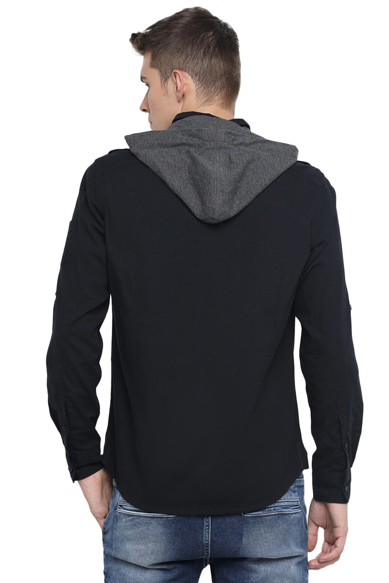 BASICS SLIM FIT HOODED TWILL SHIRT