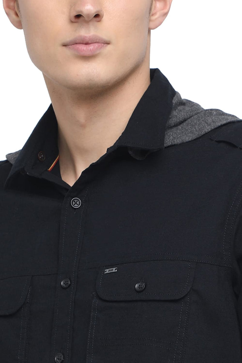 BASICS SLIM FIT HOODED TWILL SHIRT