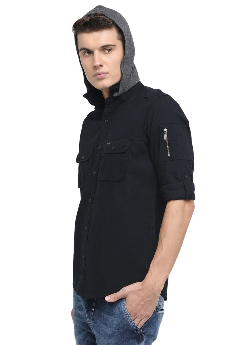 BASICS SLIM FIT HOODED TWILL SHIRT