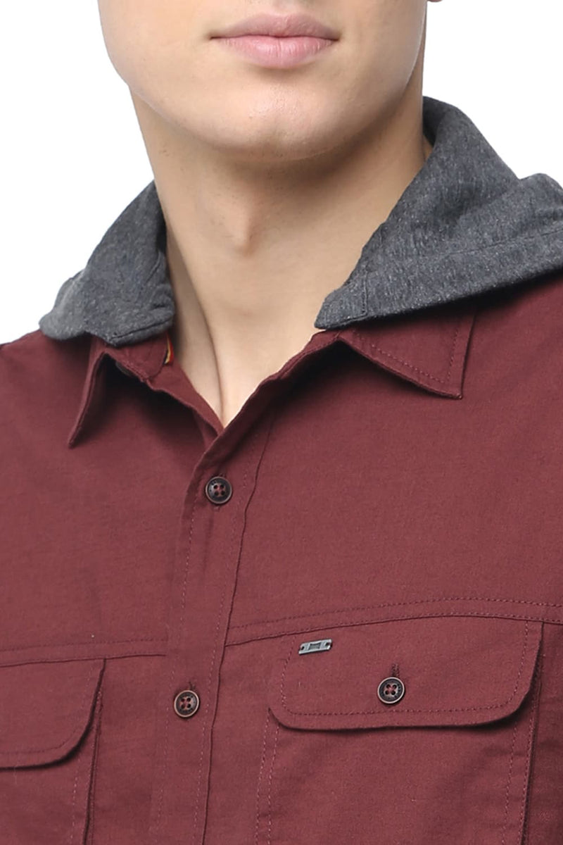 BASICS SLIM FIT HOODED TWILL SHIRT