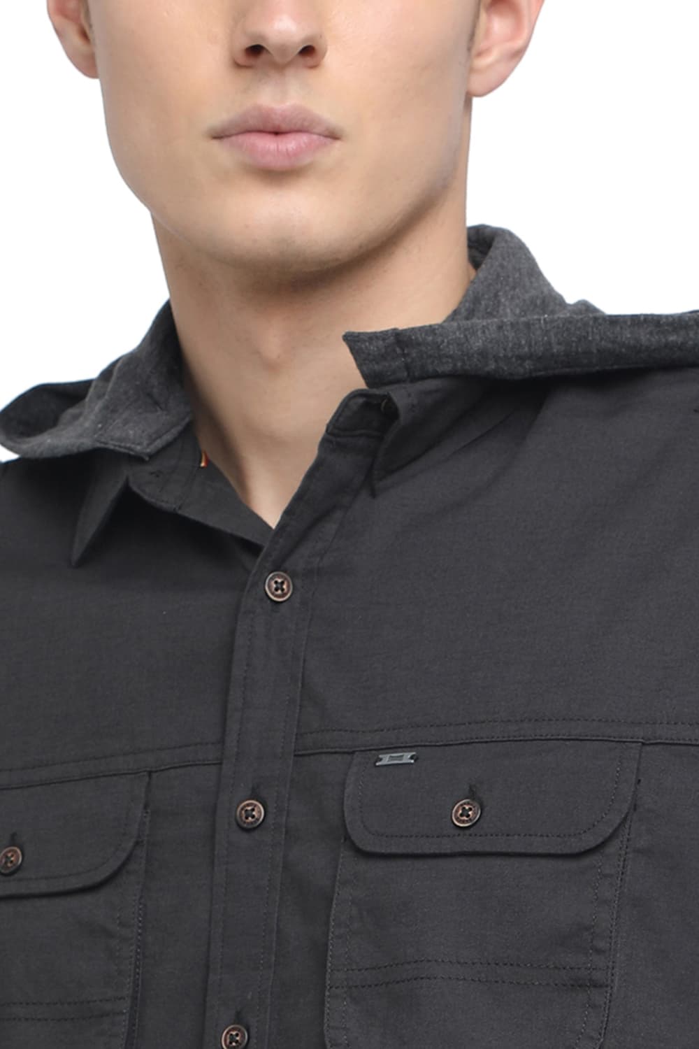 BASICS SLIM FIT HOODED TWILL SHIRT