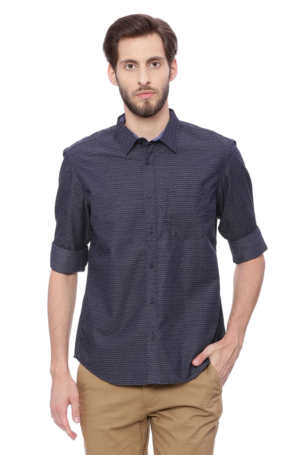 BASICS SLIM FIT DOBBY SHIRT