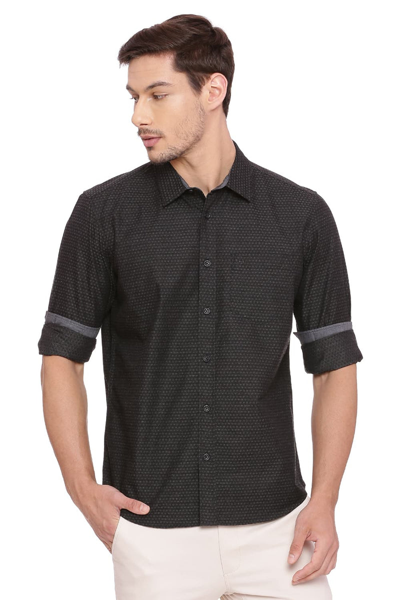 BASICS SLIM FIT DOBBY SHIRT